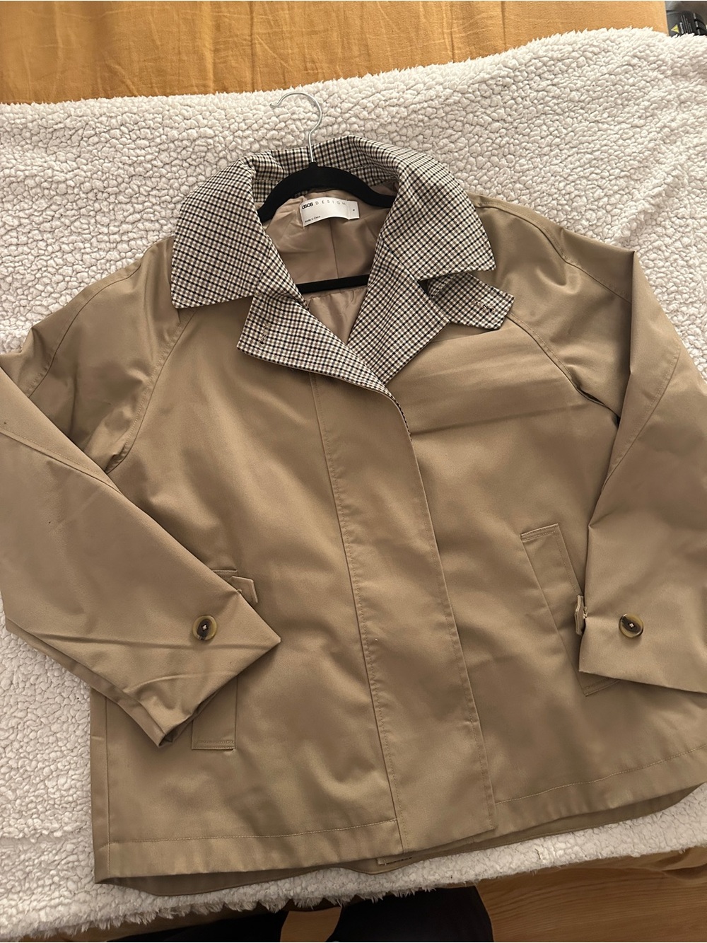 ASOS Design Tan Jacket with Plaid Collar Detail - Picture 8 of 10